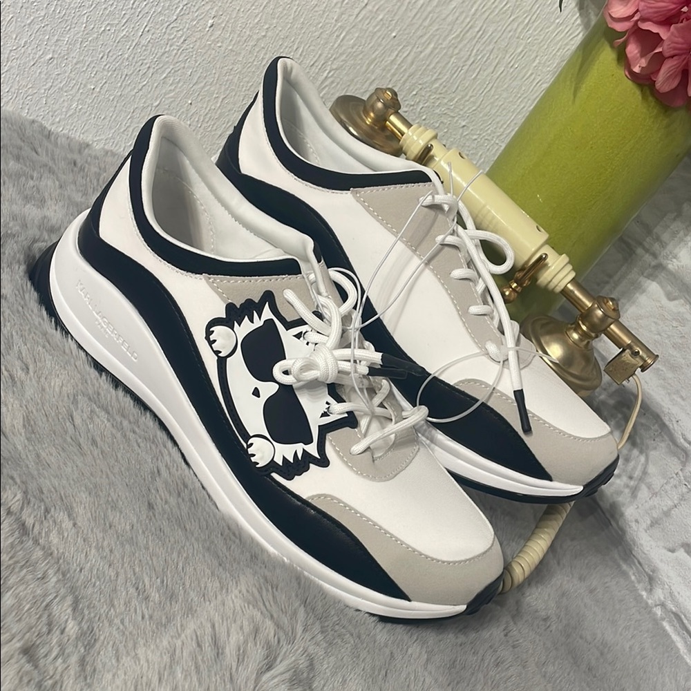 SOLD Women’s Karl Lagerfeld Black and White Sneakers Retro-Inspired Design. NWOT